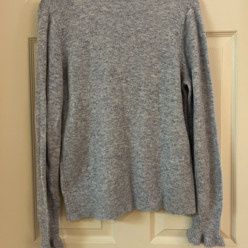 Sundance Catalog Giselle V/ruffle neck sweater. Light blue. VERY GUC. Size Large - Picture 8 of 8